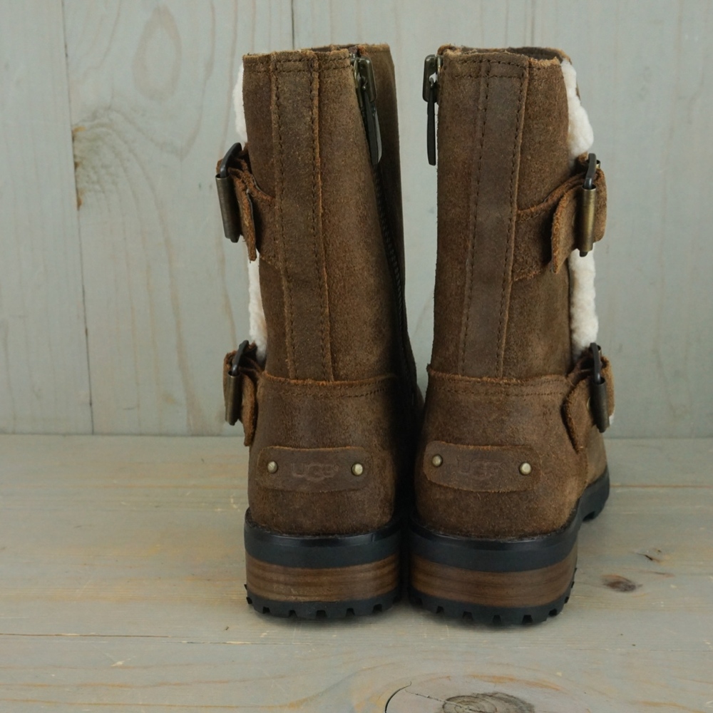STORE CLOSING SALE UGG NIELS 2 CHIPMUNK BROWN MOTO BOOT - Picture 5 of 7